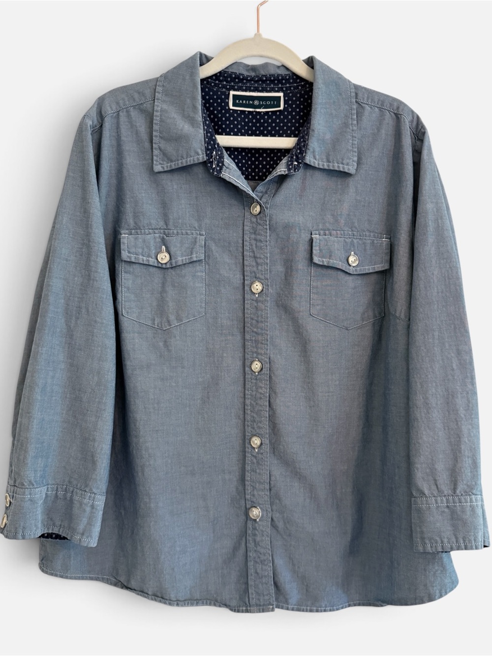 Karen Scott Women’s Denim Colored Long Sleeve Blouse - Medium